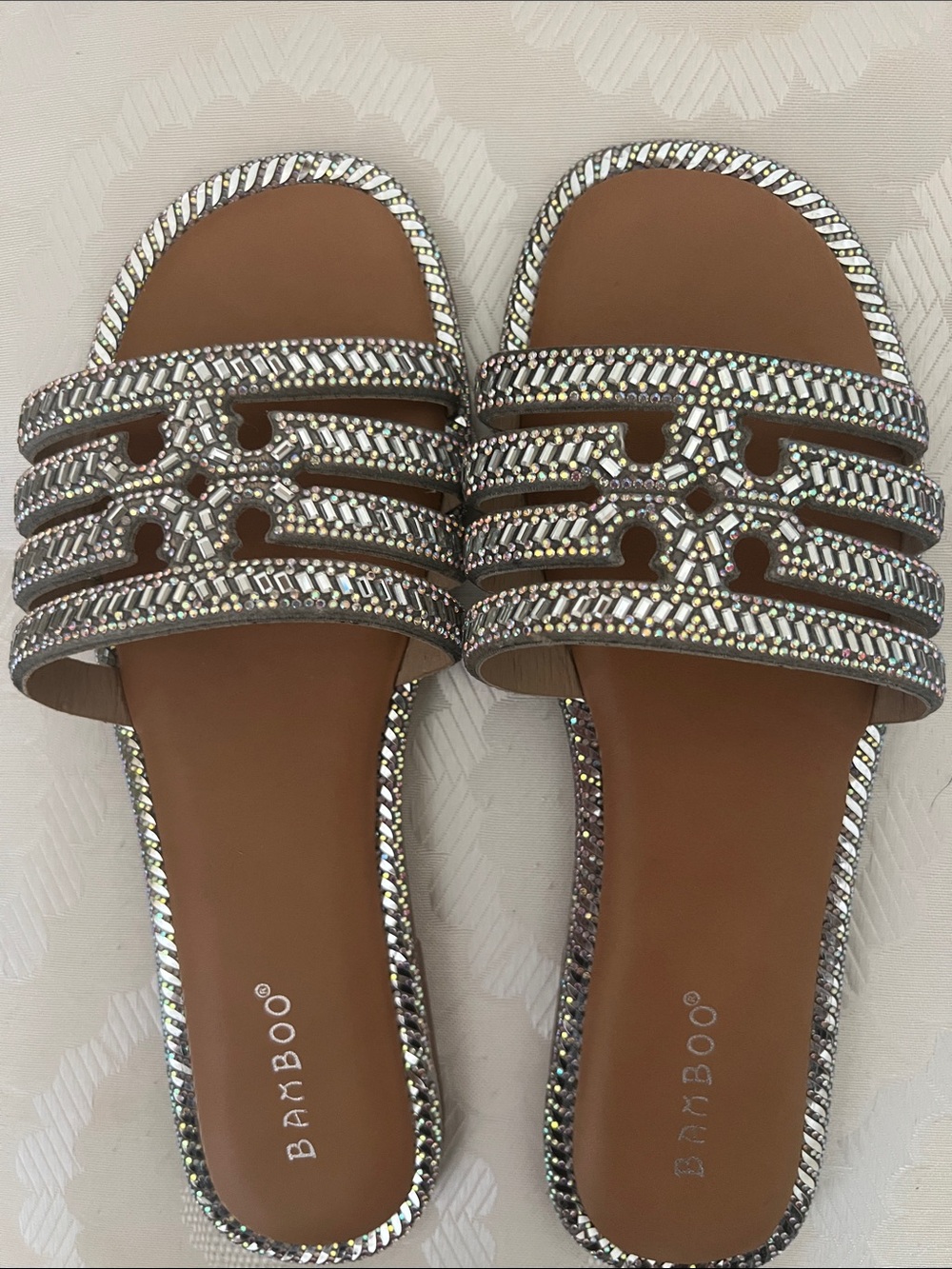 BAMBOO Silver Beaded Slide sandals Size 9M